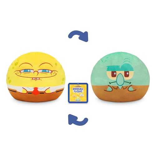 Image of TeeTurtle Reversible Spongebob Squarepants Squidward + Spongebob 6-Inch Two-Sided Flip Plush Toy with Embroidered Details - Cute Mini Collectible Plush for Kids, Teens, and Adults