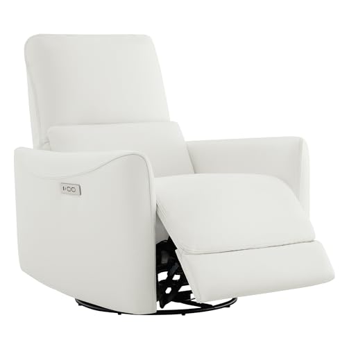CHITA Power Recliner Chair Swivel Glider, FSC Certified Upholstered Faux Leather Living Room Nursery Reclining Sofa Chair with Lumbar Support, White