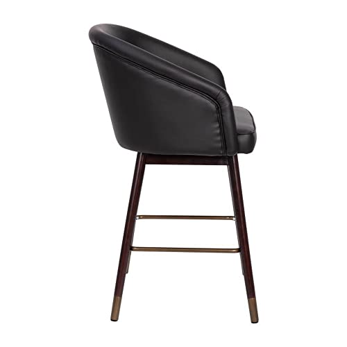 Flash Furniture Margo Commercial Grade Mid-Back Counter Stool - Black Leathersoft Upholstery - Walnut Finish Beechwood Legs With Soft Bronze Accents - 26" Barstool #TOP6
