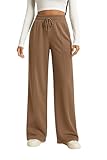 Romba Women's Wide Sweatpants - Casual High Waist Elastic Drawstring Pants Comfortable Fashion Casual Pants for Sports and Daily Outwear for Girls and Women (Coffee, XL)