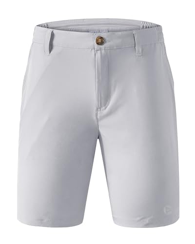 Image of Outdoor Ventures Men's Golf Shorts 9'' UPF 50+ Bermuda Shorts 4-Way Stretch Lightweight Quick-Drying Shorts with 3 Tee-Holders and 4 Pockets for Golfing Silver Grey 32