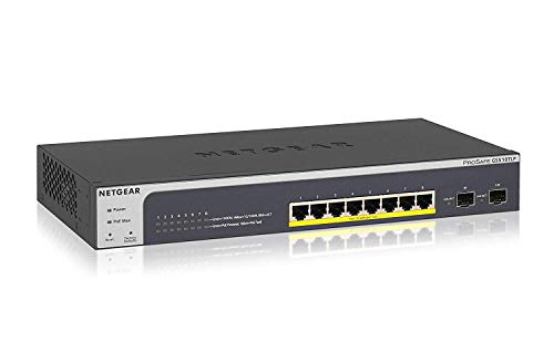 NETGEAR 10-Port Gigabit Ethernet Smart Managed Pro PoE Switch (GS510TLP) - with 8 x PoE+ @ 75W, 2 x 1G SFP, Desktop Rackmount, and ProSAFE Lifetime Protection