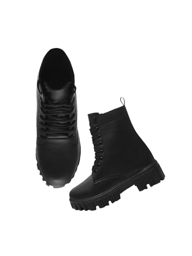 Image of Shoetopia Women's Combat Boots - Chunky Platform Lace-Up || Ankle Boots with Lug Sole Leather Fashion Boots for Fall & Winter