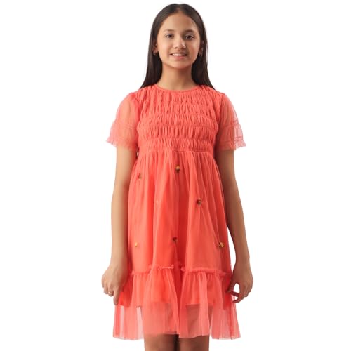 Image of Kids Girls Printed Embroidered Fusion Dress | Handmade Crafted Designer Ethnic Wear | 100% Cotton
