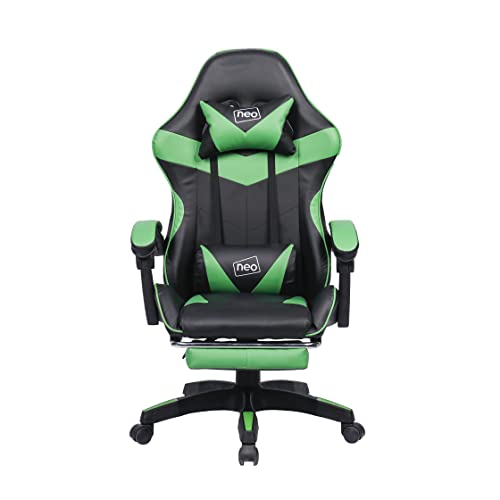 Neo Executive Pu Leather Massage Sport Racing Gaming Home Office Computer Chair Lumbar Back Support Footrest (Green) - 9