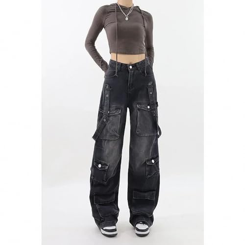 Dawery Y2K Women Black Vintage Streetwear Cargo Pants Baggy Jeans Pockets Straight Trousers Wide Leg Denim Oversize Clothes3