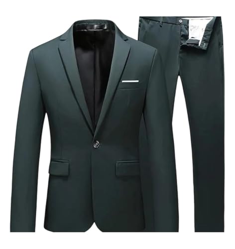 Men's Slim 2-Piece Tuxedo Set - One Button Blazer Vest Pants | Solid Prom Wedding Formal
