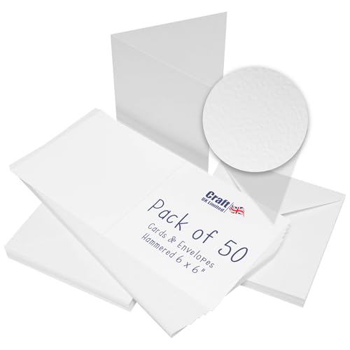 Image of Craft UK W101 6 x 6 inch Hammered Card and Envelope Pack of 50 - White