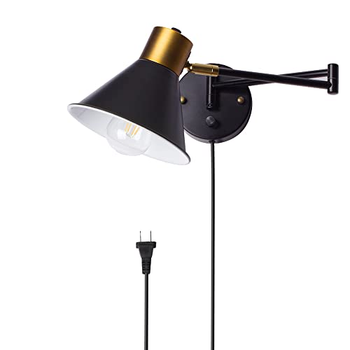 Aisilan Plug in Wall Sconce Swing Arm Wall Sconces with Dimmable Switch, Black Adjustable Wall Mount Lamp,E26 Indoor Bathroom Vanity Wall Light for Bedroom Hallway Living Room(Bulb Not Included)