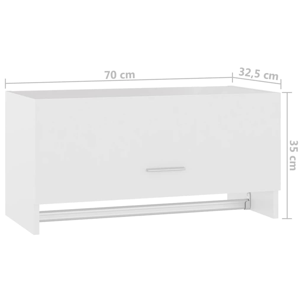 ACAGALA Armario colgante para baño, armario de pared plegable para baño, apertura telescópica, 70 cm de ancho, con tendedero, color blanco, 70 x 32,5 x 35 cm