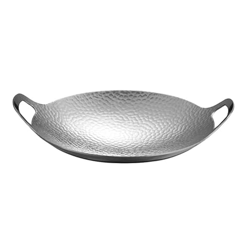 PTATT Sartén ovalada de paella española, sartén chino wok, plato de langosta de mariscos de acero inoxidable sin palanca sin recubrimiento con doble manija para hogares o Silver-27cm