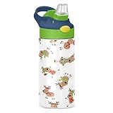 SKYSHU Weihnachts-Wasserflasche mit Rentier-Motiv für Kinder, 350 ml, auslaufsicher, doppelwandig, isoliert, Edelstahl, Reisebecher mit Strohhalm-Deckel für Mädchen, Jungen, Kleinkinder