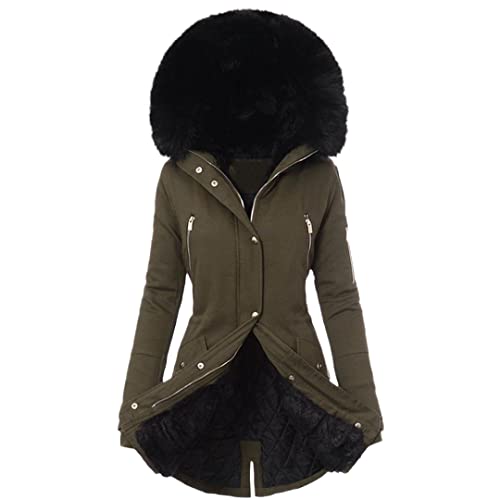 Manteau d'hiver pour femme à capuche col fourrure veste zippée GN L