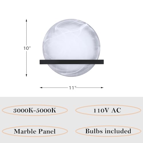 Image of 10 inch Round Frosted Glass Bathroom Wall Sconce Concise Style 2 Pack 2 Light Wall Light Fixture,Black Finish for Bedroom Hallway Bedside Living Room