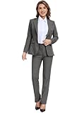Women's Suiting 2 Piece Lady Formal Grey Jacket Outfit Business Office One Button Blazer Pant Slim Fit Suit Set for Work-M