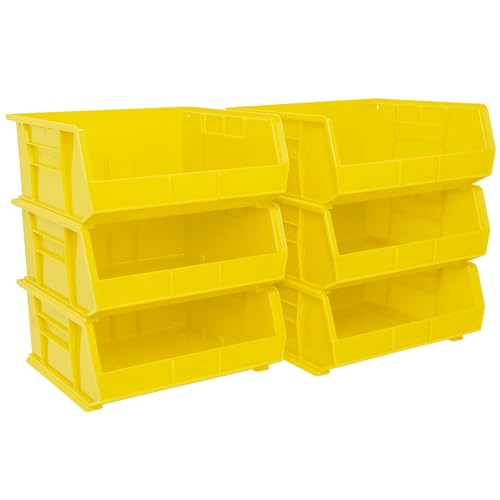 Image of Akro-Mils 30250 AkroBins Plastic Storage Bins, Space-Saving Stackable Bins for Garage, Pantry, Craft Organization, 15 inch x 16 inch x 7 inch, Yellow, 6-Pack
