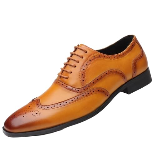Mens Chunky Heel Oxfords Lace Up Retro Leather Business Vintage Brogue Shoes Breathable Shoes