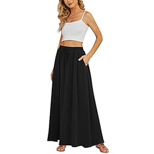 Yincro Women’s Flowy Maxi Skirt Summer Pleated High Waisted Casual Long Skirts with Pockets