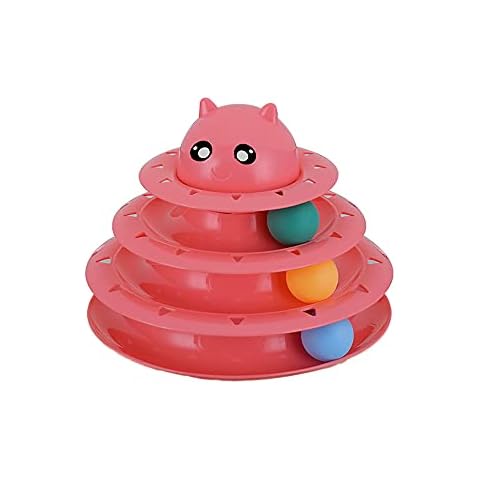 CHSG Pet Interactive Fun Roller Exerciser 4 Level Tower Of Tracks Cat Teaser Ball Toy, Roller With Three Colorful Ball Kitten Fun Mental Physical Puzzle Toys For Indoor, Catching Game Toy Funny (PINK) Cover