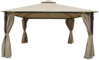 Stilè Gazebo da Giardino 3x2 m in Metallo con Telo Impermeabile Poliestere Doppio Tetto Tende Laterali Tortora