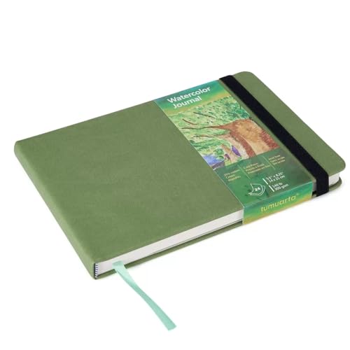 Image of tumuarta Watercolor Journal, 8.25x5.5, 140 LB, 300 GSM, Cotton Paper, Cold Press, 24 Sheets, 48 Pages, Watercolor Paper Sketchbooks for Use As Travel Notebook and Mixed Media Pad