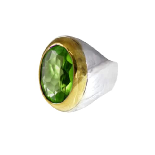 Green Peridot Silver Ring, 925 Sterling Silver, Faceted Oval Gemstone, Two Tone, Handmade Ring For Boys, Birthday Gift, Thanksgiving, Astrological, Male's Peridot Ring, Unique Gift, Valentine Ring