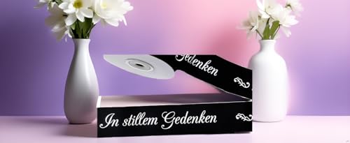 CaPiSo Fertigschleifen14x20cm ohne Basteln Satin-Schleife Trauerschleife Autoschleife Grabschleife Grab Beerdigung Kranzschleife für Trauerkranz Trauerstrauß Trauer Schwarz (2 Stück)