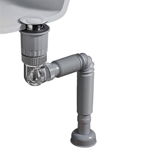 Image of Universal Sink Drain Pipe Kit with Pop-Up Strainer | 3-in-1 Anti-Odor, Anti-Backflow, Leak-Proof Waste Pipe | Fits 1-1 /4 inch & 1-1 /2 inch Drain | Space-Saving Design for Kitchen & Bathroom Basin