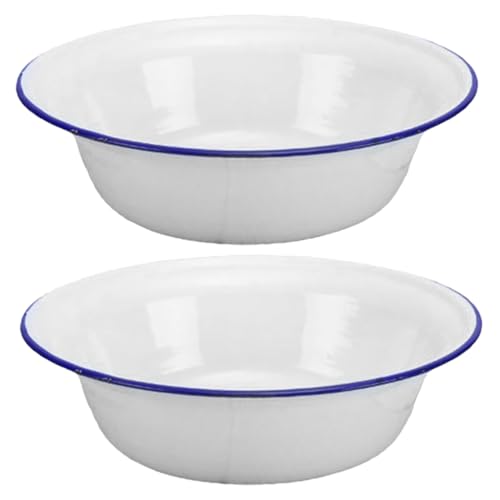 SOIMISS 2pezzi Ciotola Smaltata Spessa Scodelle Vintage Tradizionali Multifunzione Resistenti e Sicure Per Impastare Insalate Zuppe e Frutta Design Classico Cinese