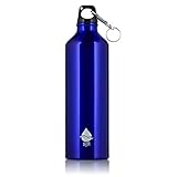 SJR 750ml Lightweight Aluminium Reusable Metal Water Bottle Karabiner-Red/Blue- Leakproof Water Seal, BPA Free- For Gym, Hiking, Camping, Running, mountain bike,Outdoor Sports (Blue)