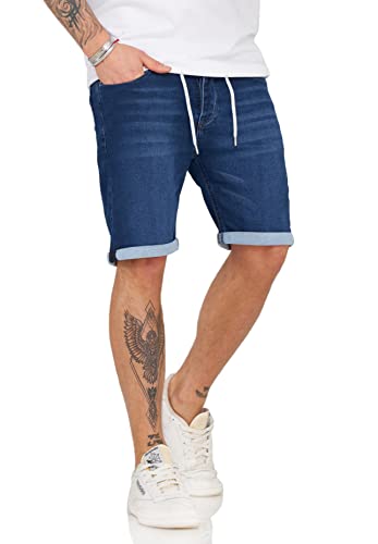 Soulstar Herren Jeans-Shorts Kurze Hose Destroyed Denim-Hose Mittelblau W29