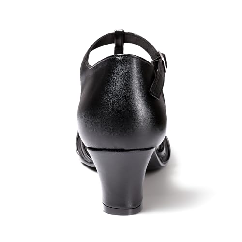 ARCLIBER Women's Ballroom Character Shoes Leather Pumps Ankle Strap 1.55" Modern Dance Heels for Latin3