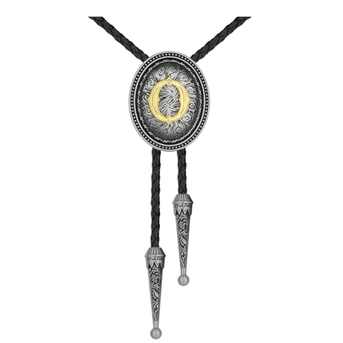 Image of HUABOLA CALYN Bolo tie for Men, Western Cowboy Golden Alphabet Initial Letter ABCDJMR to Y Costume Bolo ties Neckties