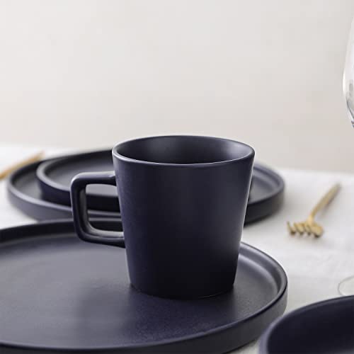 Image of Stone Lain Cleo Modern Stoneware 16-Piece Dinnerware Set, Plates and Bowls Set, Dish Set Service For 4, Dark Blue
