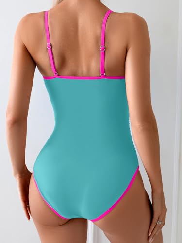 Image of Eomenie Women's One Piece Swimsuit Tummy Control Slimming Bathing Suit Color Block Spaghetti Strap 1 Piece Swim Suit Swimwear