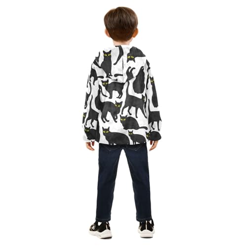 Black Cat with Yellow Eyes Girls Fleece Jacket Girls Fall Jacket Girls Zip Up Hoodie Girls Sherpa Jacket 2-10T4