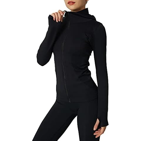 Women's Gym Tops Sports Yoga Long Sleeve Full-zip Jacket Slim Fit Running Athletic Workout Stand Collar Top Black S Cover