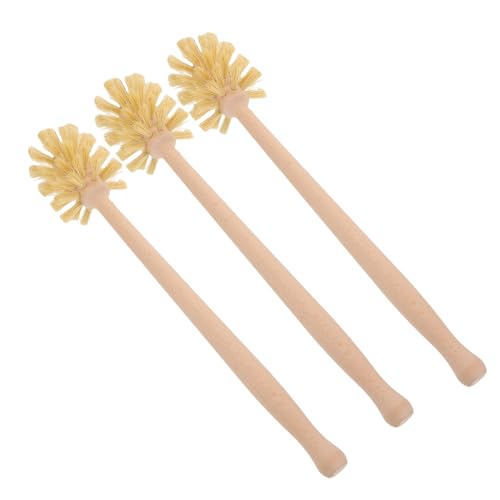 YARNOW Cepillo para Inodoro con Mango Largo de Madera Fibra de Sisal Resistente Juego de 3 Unidades Cepillo de Limpieza Profunda para Baño Doméstico y Hotelería