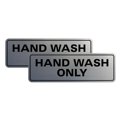 All Quality Standard Hand Wash Only Wall or Door Sign | Kitchen Sink Sign with Easy Installation | Silver - Small (2 Pack)