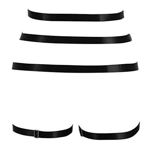 Female Body Harness Garter Belt Leg Lingerie Cage Soft Elasticity Carnival Punk Gothic Adjustable Belt (Black+Gold) #TOP2