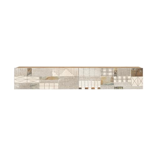 Rebecca Mobili Mueble de TV suspendido, aparador largo, color blanco roble claro, aglomerado, con 2 puertas decoradas, estilo moderno – Medidas (alto x ancho x profundidad): 29,5 x 180 x 31,5 cm – Art