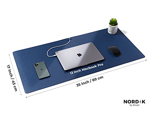 Nordik Desk Mat Cable Organizer (Midnight Blue 35 X 17 inch) Premium Extended Mouse Mat for Home Office Accessories - Felt Vegan Large Leather Desk Pad Protector & Blotter Pads Decor