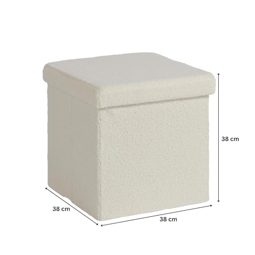 Home Source Folding Ottoman, Boucle Teddy Bear Fabric Storage Square Box, Cream - Cosy Home Interiors Home Source Folding Ottoman, Boucle Teddy Bear Fabric Storage Square Box, Cream - Image 3