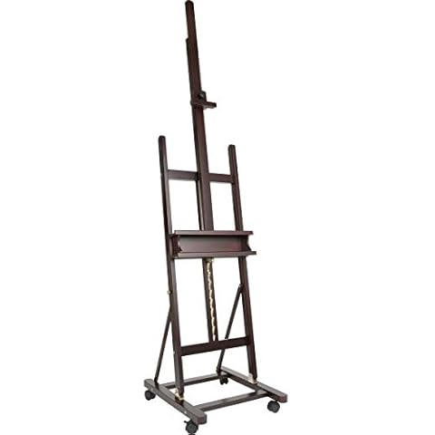 SoHo Urban Artist Wooden H-Frame Artist Studio Floor Easel Adjustable Multi Angles for Small to Extra Large Canvas Paintings up to 71" high - Mahogany Stain Finish Cover