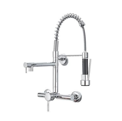 Grifo extensible de cocina de muelle cromado y níquel con agua caliente
