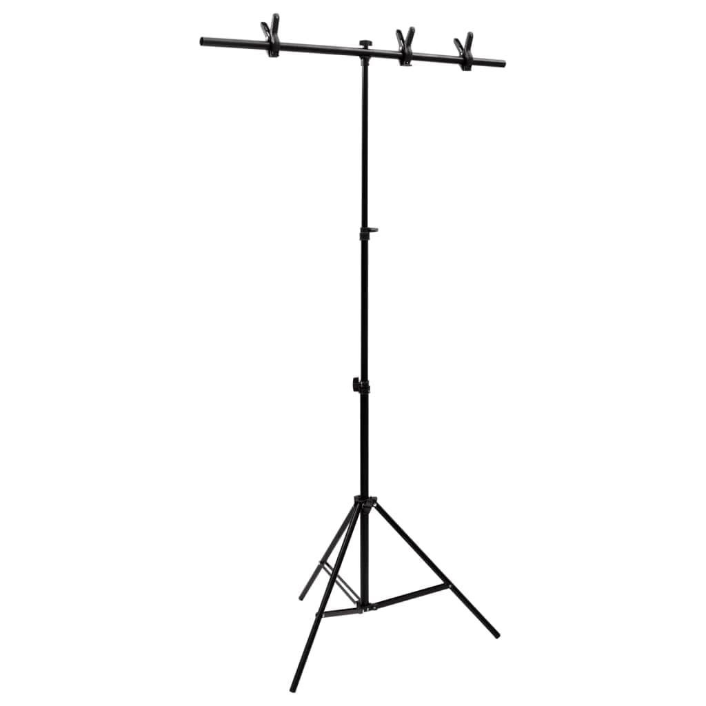 Soporte para telón de fondo en forma de T negro de metal, altura regulable de 70 a 200 cm, 91 x 60 cm, con barra transversal, abrazadera, soporte, bolsa de transporte para fondo de fotografía