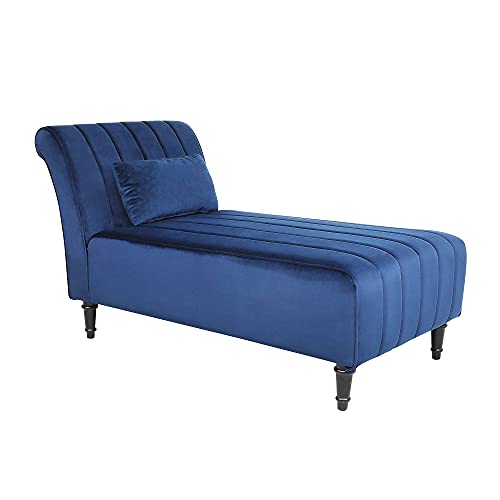 NOSGA Indoor Chaise Lounge with 1 Pillow and Solid Wood Legs, Modern Velvet Upholstered Sofa Recliner for Living Room Bedroom (Navy Blue) NOSGA Indoor Chaise Lounge with 1 Pillow and Solid Wood Legs, Modern Velvet Upholstered Sofa Recliner for Living Room Bedroom (Navy Blue)