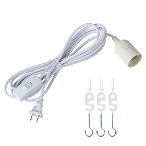 PinRight Plug in Hanging Light Kit, Retro Pendant Light Kit, E26 E27 Industrial Pendant Light Fixture, 13ft Cord with On/Off Switch, for Kitchen Bedroom Plant Growth Light,White, 1-Pack
