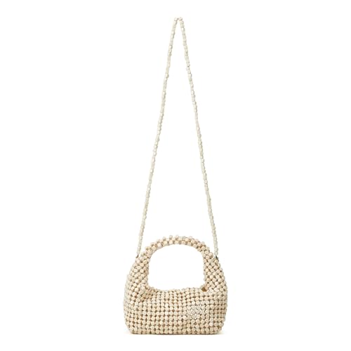 Bolso bandolera pequeño con cuentas de madera blanco miniatura 4