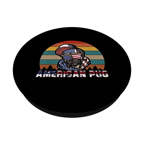 Liberty Freedom Vintage Design American Pug Gangter PopSockets Swappable PopGrip, Black - Image 2